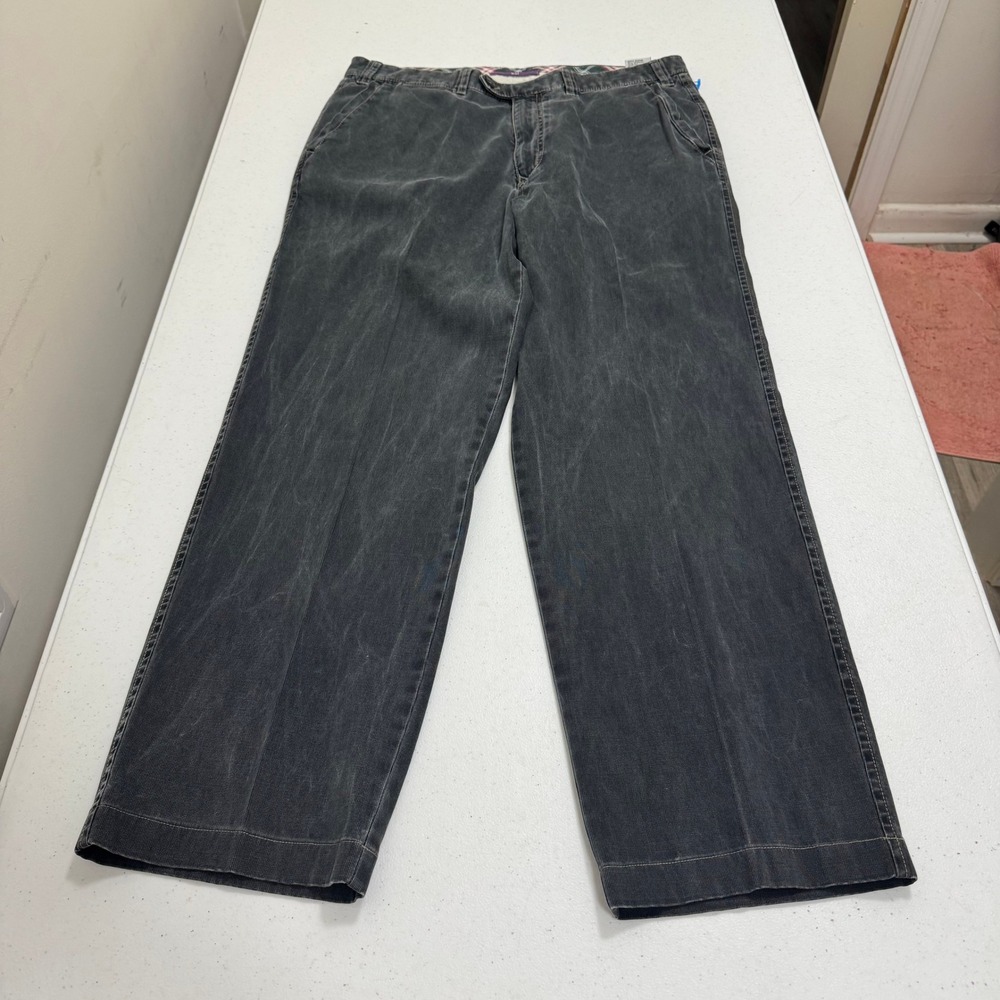 Hiltl Mens Corduroy Pants 36/38 Faded‎ Black Straight Leg Flat Front Trousers